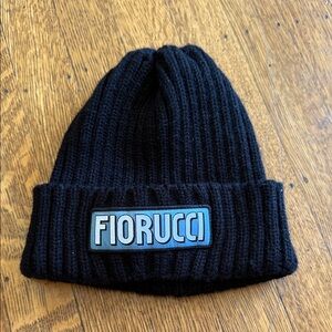 Fiorucci Black Ribbed Beanie with Light Blue Patch Logo
